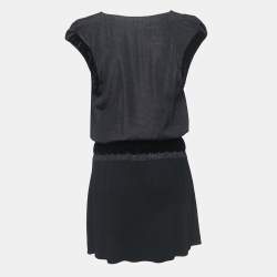 Louis Vuitton Black Embroidered Crepe Belted Mini Dress S