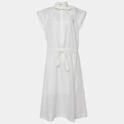 Louis Vuitton White Monogram Fil Coupé Lavaliere Collar Dress S