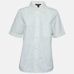 Pre Owned Louis Vuitton Off White Cotton Lace Trimmed Button Front Shirt L