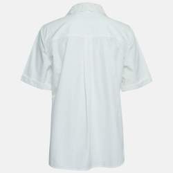 Pre Owned Louis Vuitton Off White Cotton Lace Trimmed Button Front Shirt L