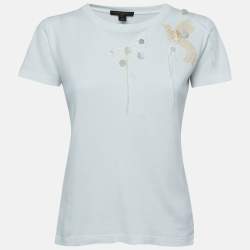 Pre Owned Louis Vuitton White Cotton Lace Applique Short Sleeve T-Shirt L