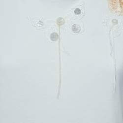 Pre Owned Louis Vuitton White Cotton Lace Applique Short Sleeve T-Shirt L