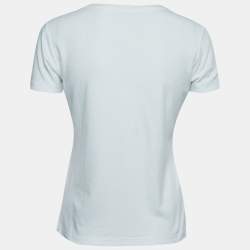 Pre Owned Louis Vuitton White Cotton Lace Applique Short Sleeve T-Shirt L
