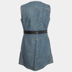 Louis Vuitton Blue Monogram Denim Zip Front Sleeveless Mini Dress L