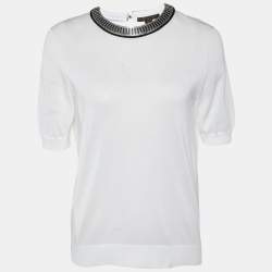 Pre Owned Louis Vuitton White Cotton Knit Neck Trim Detail T-Shirt M