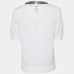 Pre Owned Louis Vuitton White Cotton Knit Neck Trim Detail T-Shirt M