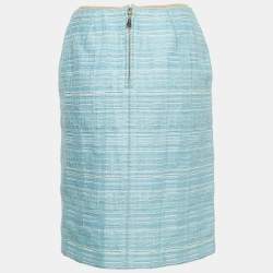 Pre Owned Louis Vuitton Light Blue Tweed Knee-Length Skirt M
