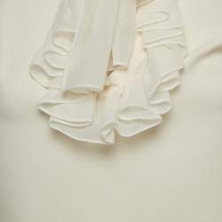 Pre Owned Louis Vuitton Ivory White Silk Ruffled Tie Neck Blouse S
