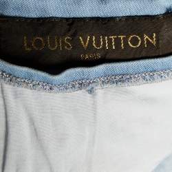 Pre Owned Louis Vuitton Light Blue Denim Logo Stitch Detail Slim Fit Jeans L Waist 32"