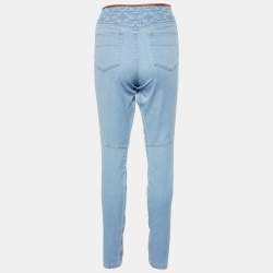 Pre Owned Louis Vuitton Light Blue Denim Logo Stitch Detail Slim Fit Jeans L Waist 32"