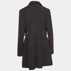 Louis Vuitton Black Wool Leather Tab Waist Single Breasted Coat XL