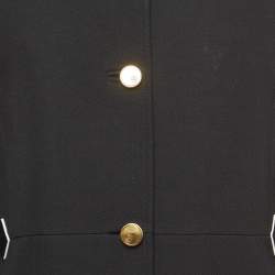 Louis Vuitton Black Wool Leather Tab Waist Single Breasted Coat XL