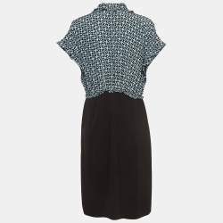 Louis Vuitton Black/Blue Printed Silk Midi Dress L