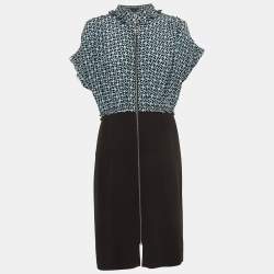Louis Vuitton Black/Blue Printed Silk Midi Dress L