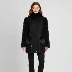 Pre Owned Louis Vuitton Black Cashmere/Fur Trimmed Oversized Parka Jacket M