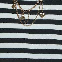 Louis Vuitton Black/White Stripe Cotton Detachable Chain Detail Top XL