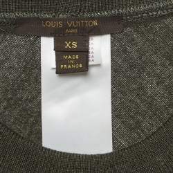 Pre Owned Louis Vuitton Military Green Logo Embossed Cashmere & Silk Knit Top XS