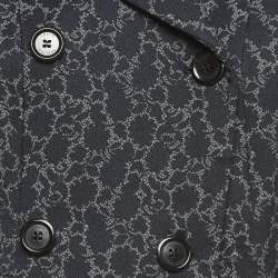 Louis Vuitton Navy Blue Printed Leather Trimmed Knit Double Breasted Coat S