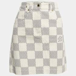 Pre Owned Louis Vuitton Cream Damier Azur Print Denim Mini Skirt M