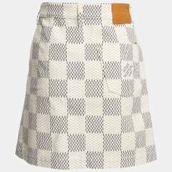 Pre Owned Louis Vuitton Cream Damier Azur Print Denim Mini Skirt M