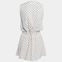 Louis Vuitton Off-White Damier Azur Print Silk Sleeveless Mini Dresses S