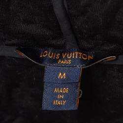 Pre Owned Louis Vuitton Black Embossed Monogram Cotton Knit Zip Front Hooded Jacket M