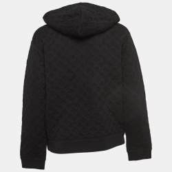 Pre Owned Louis Vuitton Black Embossed Monogram Cotton Knit Zip Front Hooded Jacket M