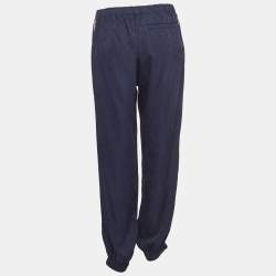 Pre Owned Louis Vuitton Navy Blue LV Monogram Jacquard Zipper Detail Joggers M