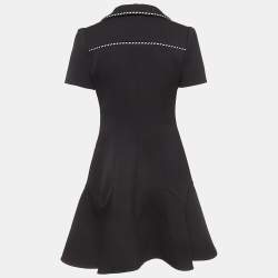 Pre Owned Louis Vuitton Black Wool Blend Lace-Up Neck Skater Dress M