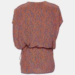 Louis Vuitton Orange Leopard Print Silk Elasticized Waist Mini Dress M