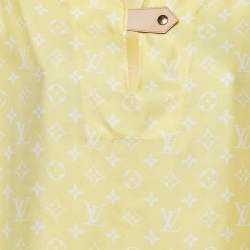 Louis Vuitton Pastel Yellow Monogram Silk High-Low Mini Shirt Dress S   