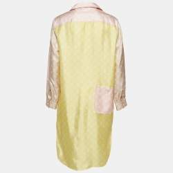 Louis Vuitton Pastel Yellow Monogram Silk High-Low Mini Shirt Dress S   