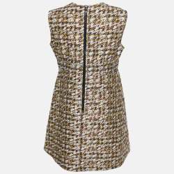 Pre Owned Louis Vuitton Brown Houndstooth Pattern Wool Sleeveless Dress L