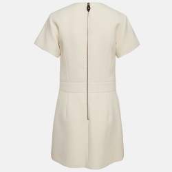 Pre Owned Louis Vuitton Natural White Wool Scallop Detail Midi Dress M