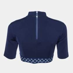 Pre Owned Louis Vuitton Navy Blue Jersey Flight Mode Sporty Crop Top M