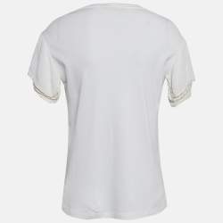 Pre Owned Louis Vuitton White Crepe Sleeve Trim Jersey T-Shirt L