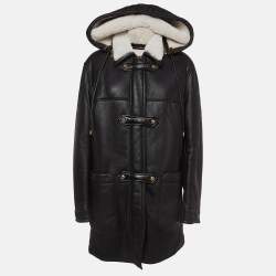 Louis Vuitton Black Shearling and Napa Leather Duffle Pea Coat M