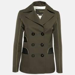Louis Vuitton Green Leather Trim Double Breasted Jacket S