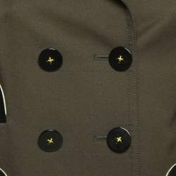Louis Vuitton Green Leather Trim Double Breasted Jacket S