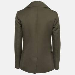 Louis Vuitton Green Leather Trim Double Breasted Jacket S