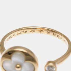 Louis Vuitton Sun Blossom 18K Rose Gold Diamond Mother of Pearl Band Ring EU 50