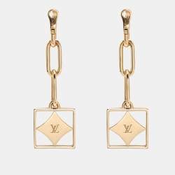 Pre Owned Louis Vuitton B Blossom Yellow Gold, White Mother-of-Pearl and Diamond Dangle Earrings
