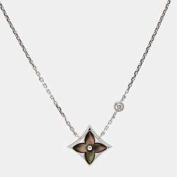 Pre Owned Louis Vuitton Blossom BB Grey Mother of Pearl 18k White Gold Necklace