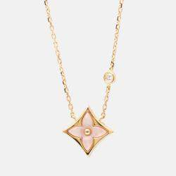 Pre Owned Louis Vuitton Pandantif Star Blossom Bb Pink Gold 18K Diamond Mother Of Pearl Pendant Necklace Pink Gold