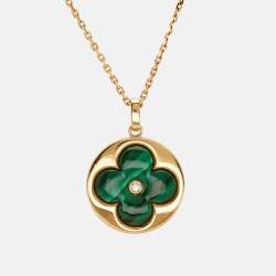 Pre Owned Louis Vuitton Color Blossom BB Malachite Diamond 18k Rose Gold XL Medallion Necklace