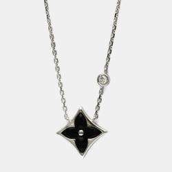 Pre Owned Louis Vuitton Star Blossom BB Onyx And Diamond White Gold 18K Diamond Onyx Pendant Necklace Silver
