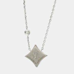 Pre Owned قلادة لويس فيتون ستار بلوسوم بي بي أونيكس ألماس ذهب أبيض 18 قيراط سلسلة ألماس أونيكس فضية