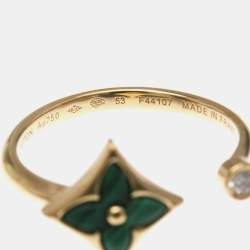 Pre Owned Louis Vuitton Color Blossom Star Mini Ring Pink Gold 18K Fashion Diamond Malachite Band Ring Pink Gold