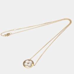 Pre Owned Louis Vuitton Monogram Sun MOP Pink Gold 18K Mother Of Pearl Men Women Fashion Pendant Necklace Pink Gold