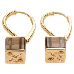 Louis Vuitton Emprise Cube Smoky Quartz 18k Yellow Gold Drop Earrings